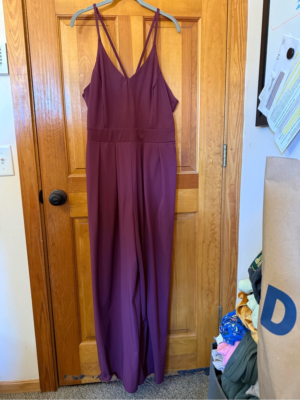 HALARA Plum Strappy Wide-Leg Jumpsuit